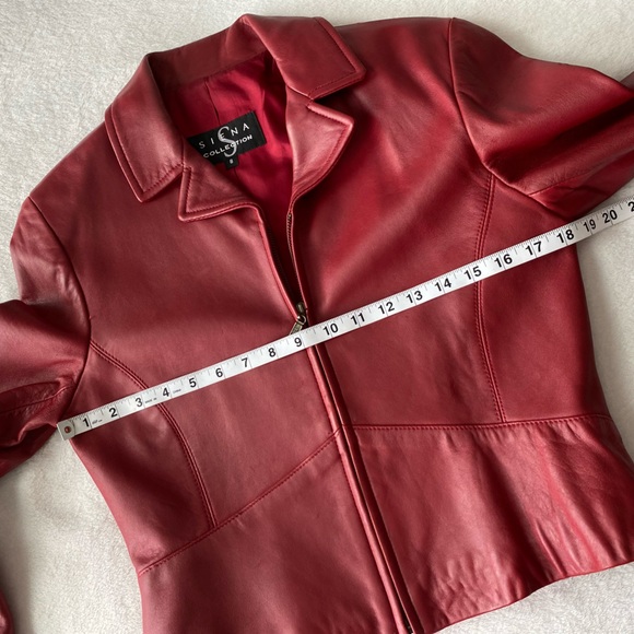 🍂 Vintage Siena Collection red leather cropped moto jacket sz 8 - Picture 11 of 14